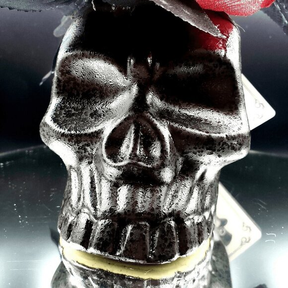 Darksome Gothic Skull Arrangement Floral Red Pink Rose Flower Gems Arrangement - Picture 7 of 8